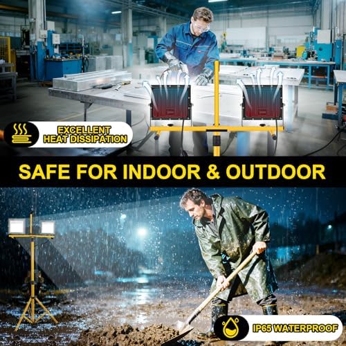 Work Lights with Stand 21000 Lumen, 2 Adjustable Heads Work Lights on Stand, with Adjustable and Foldable Tripod Light Stand for Outdoor Indoor Workshop Garage Construction Site Lighting - Image 2