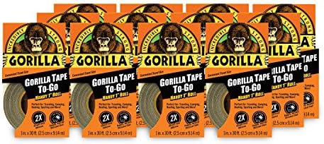 Gorilla Tape, Mini Duct Tape To-Go, 1" x 10 yd Travel Size, Black, (Pack of 12) by Gorilla