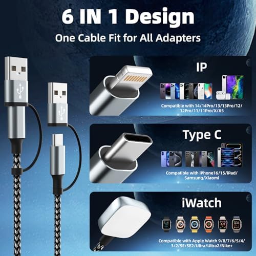Travel Essentials 3-in-2 Multi Charging Cable with iWatch Charger/IP/USB-C - Image 4