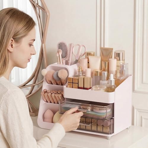 Large Capacity Makeup Organizer Countertop with Makeup Brush Holder for Vanity, Thickened Material, Bathroom Countertop Organizer Skin Care Perfumes Storage, Teen Girl Gifts for 12-23 Year - Image 2