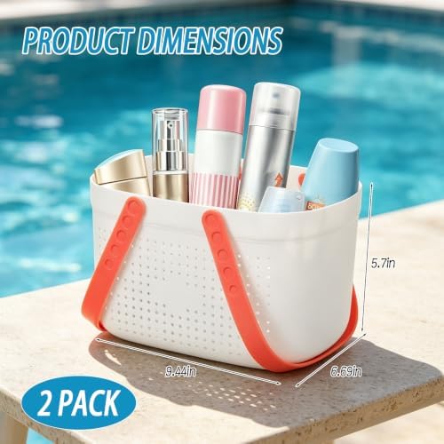 2 Pack Sunscreen Pool Storage Buckets - 9.4" x 6.7" x 5.9" Plastic Summer Beach Basket Poolside Box Container with Handle and DIY Stickers for Sunblock Sunglasses Towels Accessories - Image 2