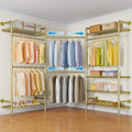 Timate L3 L Shape Gold Heavy Duty Clothes Rack, Industrial Pipe Wall Mounted, Adjustable 6 Shelves, 5 Closet Rods, Space Saving by SturdyWallMountedClothesRack