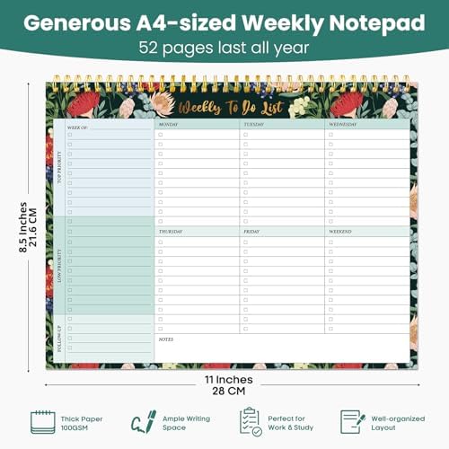 Weekly To Do List Notepad with 52 Undated Sheets（8.5"×11"）- Undated Weekly Planner Notepad for Office Desk Accessories and Supplies - Sage Blossom - Image 3