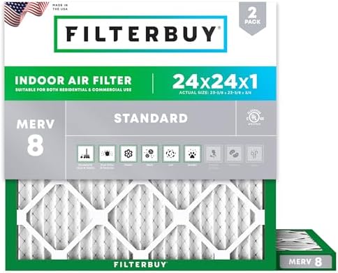 Filterbuy 24x24x1 Air Filter MERV 8 Dust & Allergy Defense (2-Pack) by Filterbuy