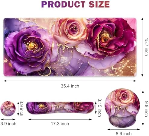 Gaming Mouse Pad Large Desk Mat, Cute Purple Marble Rose Desk Pad Protector - Image 2