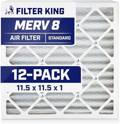 Filter King 11.5x11.5x1 Air Filter | 12-PACK | MERV 8 HVAC Pleated A/C Furnace Filters | MADE IN USA | Actual Size: 11.5 x 11.5 x .75" by FilterKing