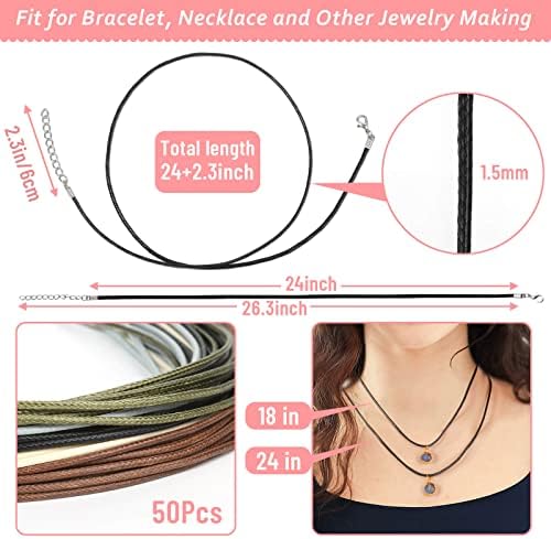 Necklace Cord, Paxcoo 50Pcs Necklace String Rope with Clasp, 24 Inch Waxed Cotton Cord Necklace Bulk for Charms Pendants, Bracelets, Necklaces, Jewelry Making Supplies and Beading Supplies - Image 4