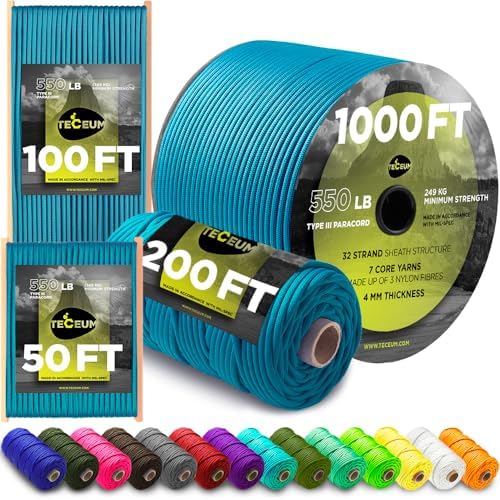 Paracord Rope 550 lb 4mm – Parachute Cord – Utility Camping Rope by TECEUM