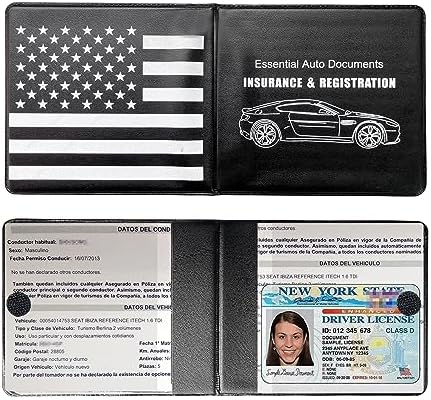 Ziciner Car Registration Insurance Holder, 2Pack Essential Auto Card Document Glove Box Organizer with Touch Fastener, Vehicle Interior Accessories Perfect for Most Car, Truck, SUV (Black/Back Flag) by Ziciner