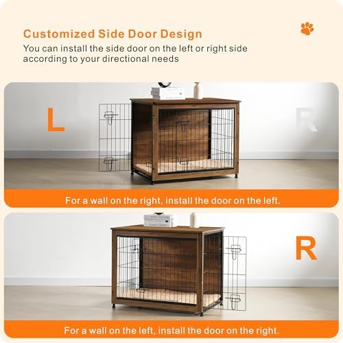 DWANTON 32.5" Dog Crate Furniture with Cushion, Wooden Kennel Table Indoor - Image 4