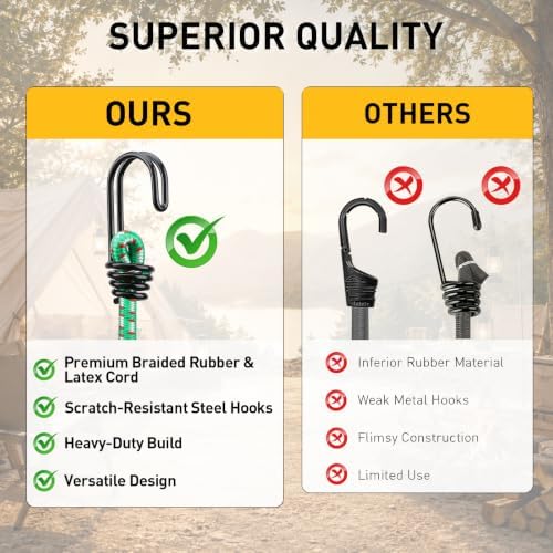 Bungee Cords Heavy Duty Outdoor: 20 Pcs Premium Rubber Bungee Cords with Hooks in a Storage Jar Includes 10", 18", 24", 30", 36", 48" Bungee Cord for Camping, Tent, Fastening Items - Image 4