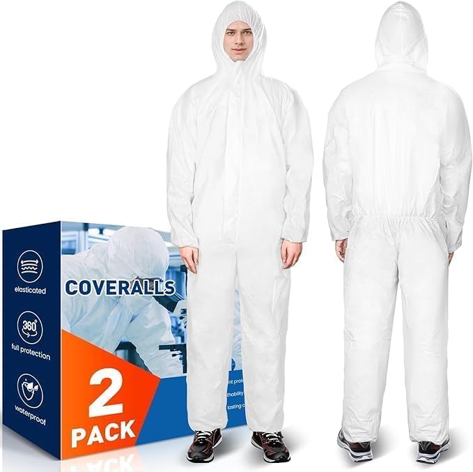 CAREGY 2 Pack/25 Pack Hazmat Suits Disposable Protective Coveralls by CAREGY