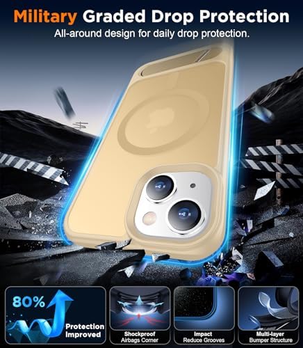 Temdan Magnetic Compatible with iPhone 15 Case, [Built-in Invisible Kickstand][Compatible with MagSafe] [Military Grade Shockproof] Slim Translucent Matte Phone Case for iPhone 15 6.1"-Light Brown - Image 3