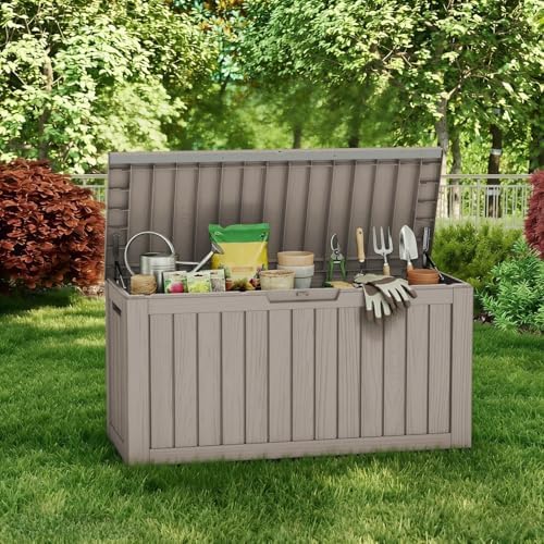 80 Gallon Deck Box, Waterproof Resin Outdoor Storage Box with Lockable Lid, Patio Storage Box with Fade Resistant for Patio Furniture Cushions, Pool Accessories, Garden Tools, Light Coffee - Image 6
