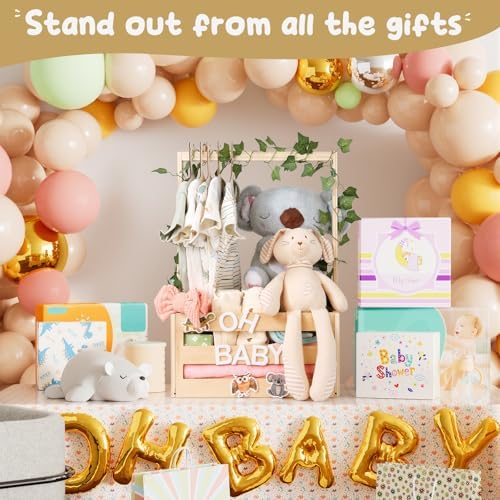 Baby Shower Gifts Basket Wooden Crate, Personalized Wooden Letters and Baby Clothes Hangers New Born Baby Girl Boy Gifts Vine Decorations Cute Closet with Handle Pregnancy Gifts for New Mom Parents - Image 4