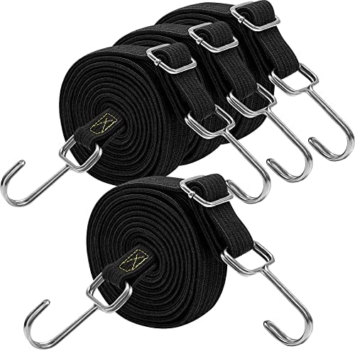 Bungee Cords Heavy Duty Outdoor, Long Adjustable Bungee Cords with Hooks Flat, 80 Inch High Elastic Rubber Bungee Straps with Hooks for Luggage, Roof Racks, Tarpaulin, Moving Cargo, Camps, Tarps by Rugtol
