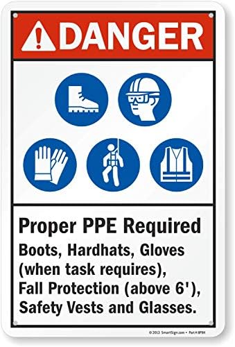 SmartSign "Danger - Proper PPE Required" Sign | 12" x 18" Aluminum by SmartSign