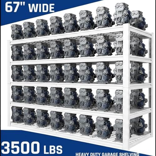 65" W Garage Shelving Heavy Duty, 65" W x 24" D x 84" H, Adjustable 5 Tier Metal Shelves, Commercial Metal Shelf Rack, Industrial Shelving，White - Image 3