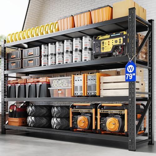 Yizosh 79" W Metal Garage Storage Shelves,7000LBS Heavy Duty 4-Shelf Adjustable Steel Organization Shelving,Utility Rack Shelf,79" W x 24" D x 79" H for Basement,Warehouse,Industrial by Yizosh