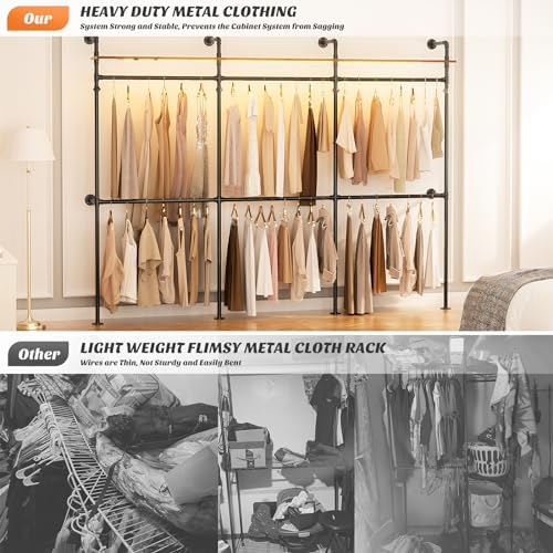 Aheaplus Industrial Pipe Clothing Rack, 118.3'' Closet System with RGB LED - Image 5