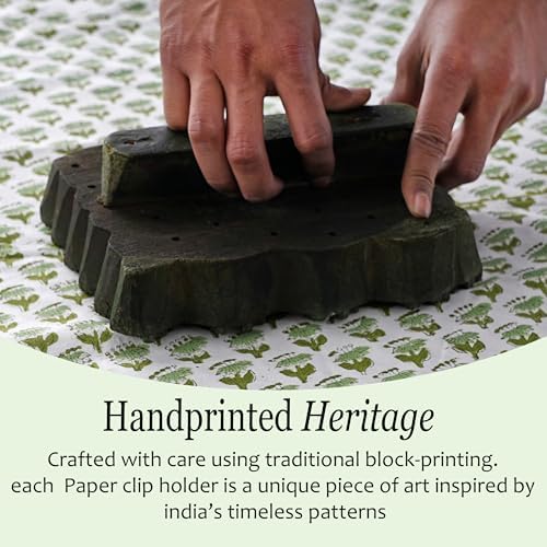 CPC Emerald Green Block Print Desk Organizer Memo Note Pad Holder - Image 3