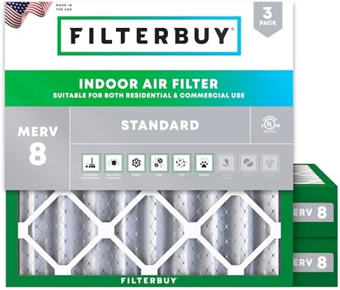 Filterbuy 25x25x4 Air Filter MERV 8 Dust & Allergy Defense (3-Pack) by Filterbuy