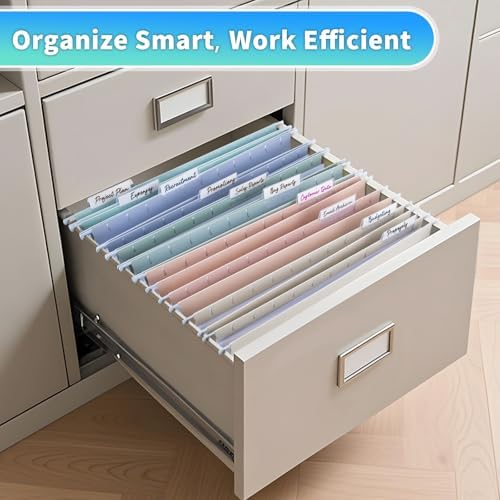 25-Pack Morandi Hanging File Folders,Letter Size with 35 Transparent Label Cards,50 Sticker Labels,1/5-Cut Tabs–Home Office & Filing Cabinets - Image 5
