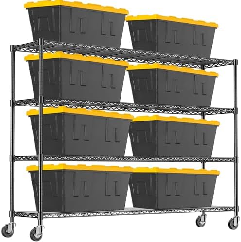 60'' W Storage Shelves Wire Shelving with Wheels, Heavy Duty Metal Garage Shelving, Adjustable Wire Rack with Liners, Fits 27-Gallon Totes, for Commercial & Warehouse, 60" W x 18" D x 63.78" H by RackBro
