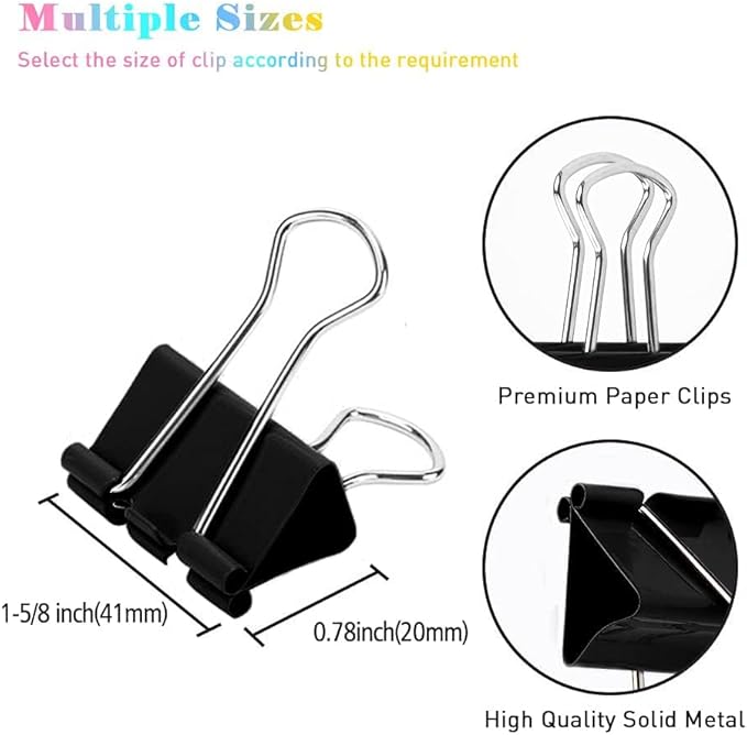 Black Binder Clips, 72 Pack, Non-Standard 41mm, 1.6 Inch, Large Clips, Capacity - Image 2
