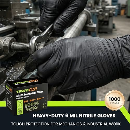 TREEGO Black Nitrile Gloves Large, 6 Mil Disposable Gloves, 1000 Count - Image 2