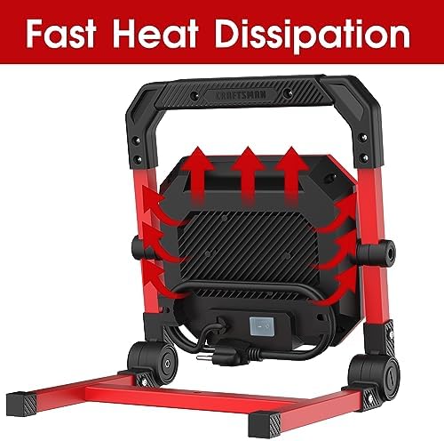 CRAFTSMAN 4500LM 46W LED Work Light, Wet Rated, 450W Equivalent, 5ft 1.52m Cord with Plug, 4000K, Fold-Flat Design, 360° Rotating Head, Portable Working Lights for Workshop Garage, Construction Site - Image 6