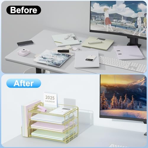 Spacrea Desk Organizers and Accessories, Paper Organizer for Desk with File organizer, Desk Accessories & Workspace Organizers for Office Supplies (Gold) - Image 2