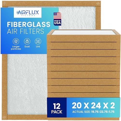 Fiberglass Air Filter -20x24x2Air Filter 12 Pack - Non Pleated 20"x24"x2", AC Filters for Home, Fiberglass, HVAC filters, Heater, Furnace Catcher for Dust - 1 YEAR SUPPLY by Unknown