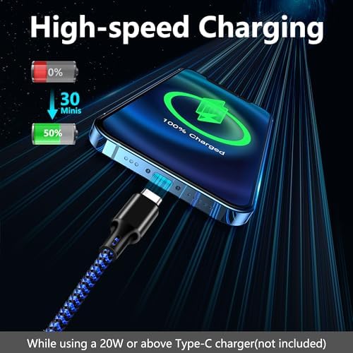 60W USB C to USB C Cable, 3 Pack 6ft Type C Fast Charger Cord (Blackblue) - Image 2