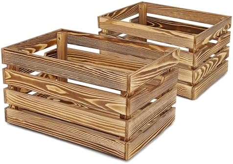 Brown Wooden Crates are Suitable for Storage, Milk Crates, Wine Crates, Festival Decorations, Camping, and Other Multi-Purpose. They are Sturdy and Durable, set of 2 Length of 17.7 inches. by WUERMU