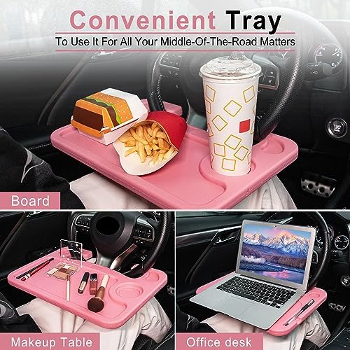 JUSTTOP Car Steering Wheel Desk, Travel Car Accessories, Car Stand Trays for Eating, Multipurpose Car Steering Wheel Desk Tray Table(Pink) - Image 3