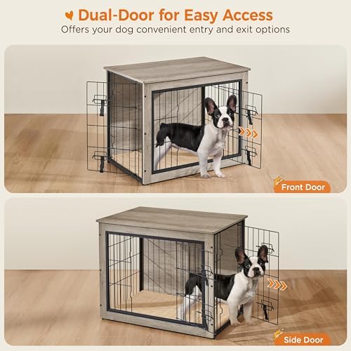 Yaheetech 32in Wooden Dog Crate Furniture w/Cushion for Medium Dogs, Gray - Image 6