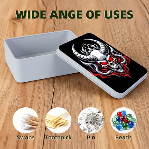 Small Metal Tins Box-4.7" x3.5"x1.6" Rectangular Empty Storage Box With Lid Decorative Organizer Storage Tin Case For Office/Cookie/Candy/Jewelry/Photo/Letter-Cow Skull - Image 3