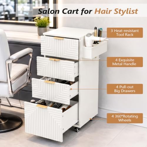OmySalon Salon Cart with Wheels, 4-Drawers Rolling Hair Styling Station, Salon Trolley with Hot Tool Holders, Mobile Organizer for Barbershop, Beauty Spa, Upgrade White - Image 4