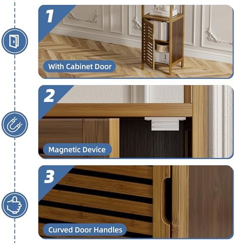 HITNET Bathroom Cabinet, Bamboo Floor Cabinet Free Standing, 4 Tier Sofa Side Storage Cupboard for Living Room Kitchen Entryway, Walnut - Image 6
