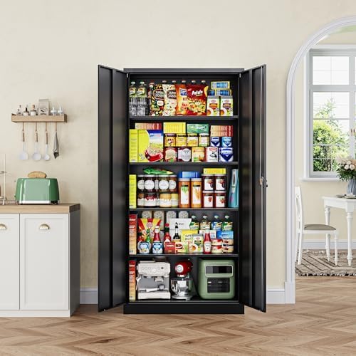 Letaya Metal Garage Storage Cabinets with Lock Door and Adjustable Shelves, Steel Tool Cabinets for Home,Office,Warehouse Organisieren (Black) (Pack of 2) - Image 4