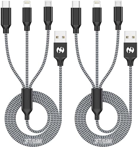 Multi Charging Cable 2ft 2Pack 3 in 1 Charger Cord, Short Multiple Cable by XnewCable