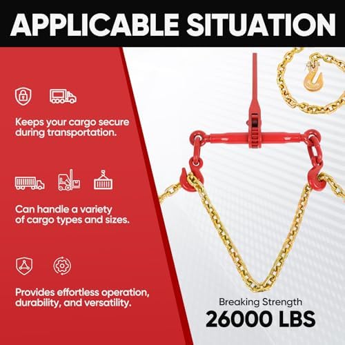 Dollate 2Pack 3/8" to 5/16" Ratchet Chain Load Binder with 5/16"x10FT G80 Heavy Duty Chain, Chain Binder with 5400 Lbs WLL and Chain with 4900 Lbs WLL, Chain Binder and Transport Chain for Tie Down - Image 5