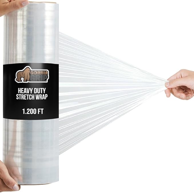 GORILLA GRIP 500% Stretch Film Heavy Duty Plastic, 1200ft Shrink Wrap Roll 17" by GorillaGrip