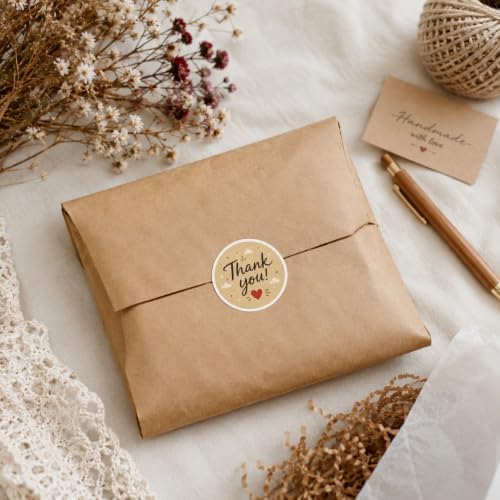 60pcs Kraft Thank You Stickers, Rustic Packaging Labels for Small Business Orders, Handmade Product Seal Stickers, Round Brown Eco Friendly Thank You Tags 2 Inch - Image 2