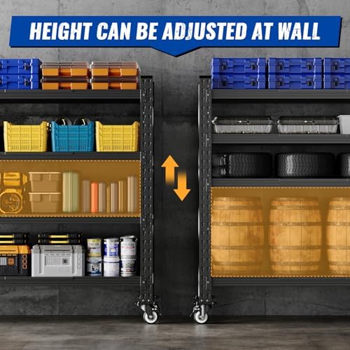 BYNSOE 55" W Storage Shelves with Wheels 3000lbs Garage Metal Shelving Heavy Duty Garage Shelves Adjustable Storage Shelves for Industrial, Factory (Black, 55" W X 23.6" D X 75.5" H) - Image 6
