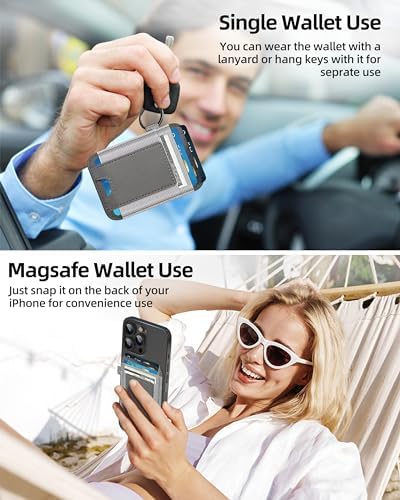 ExtreLife For Magsafe Wallet, Strongest Magnetic Wallet for iPhone 17/16/15/14/13/12 Series, Magnetic Card Holder with 2 Card Slots, RFID Blocking, Vegan Leather, Hold 7 Cards, Gray - Image 4