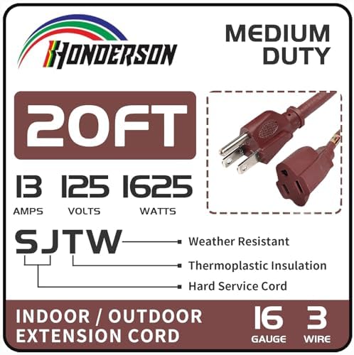 20 Ft Brown Outdoor Extension Cord 16 Gauge Heavy Duty Power Cord - Image 2
