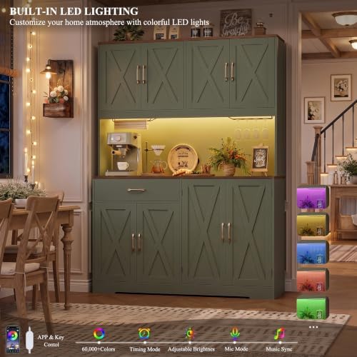 HOSTACK 55" W Kitchen Pantry Storage Cabinet, 72" Tall Hutch Cabinet, Green - Image 6