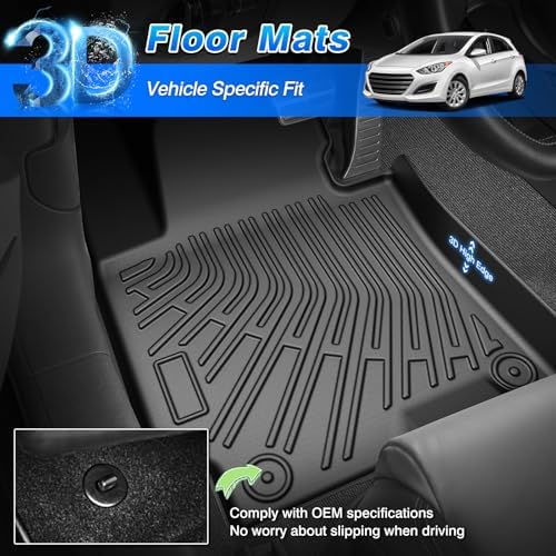 Elantra Floor Mats - Car Mats for Hyundai Elantra 2011-2016, All Weather Floor Mats and Cargo Liner for Elantra Accessories, Heavy Duty Rubber Mats, Car Accessories - Image 2